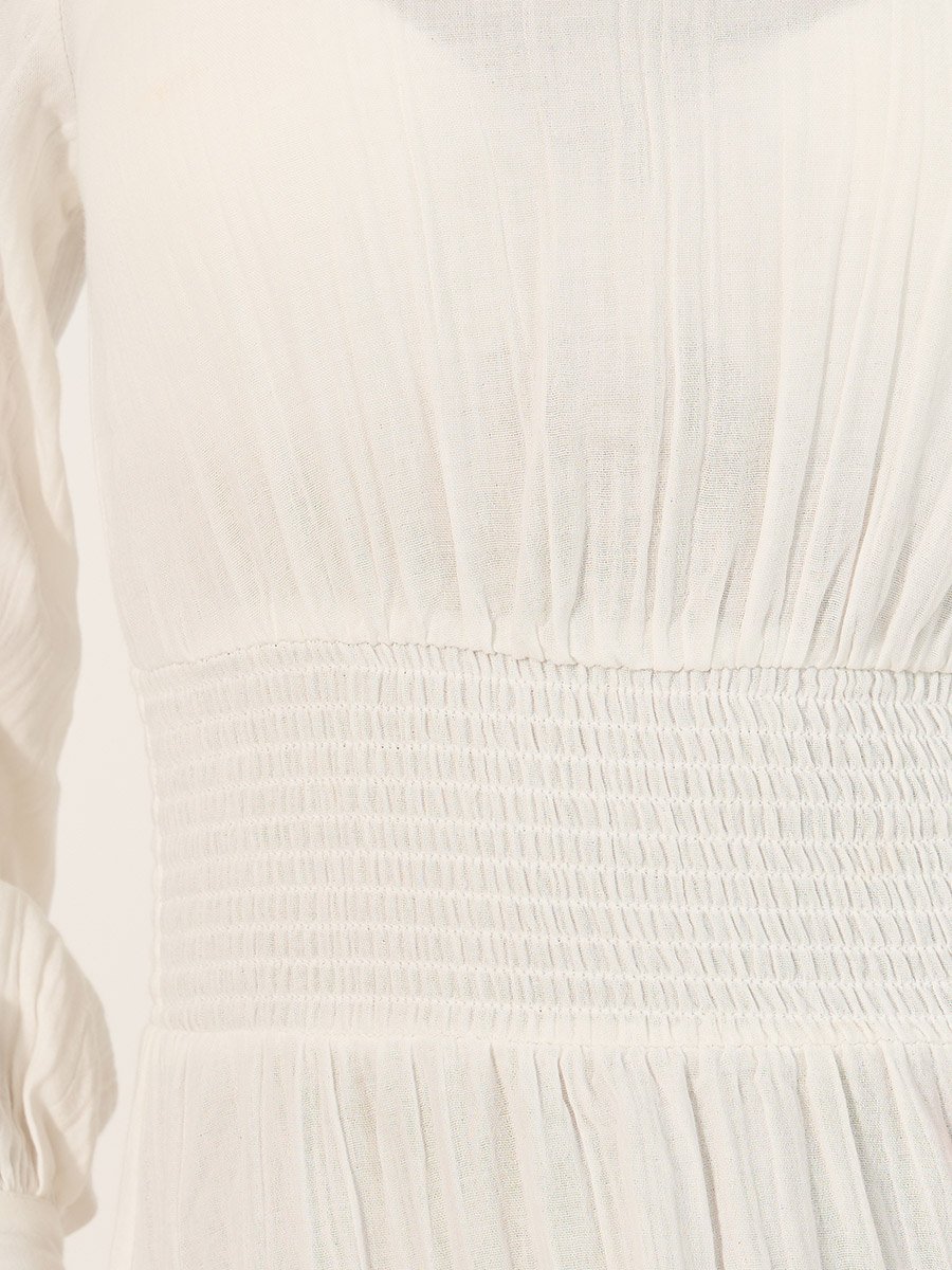 Plain Smocked Waist A-Line Midi Dress