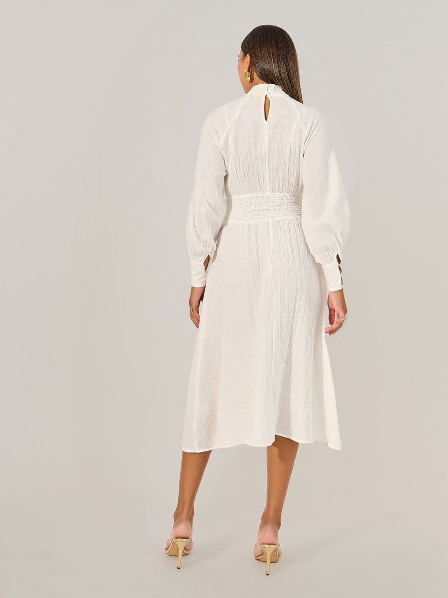 Plain Smocked Waist A-Line Midi Dress