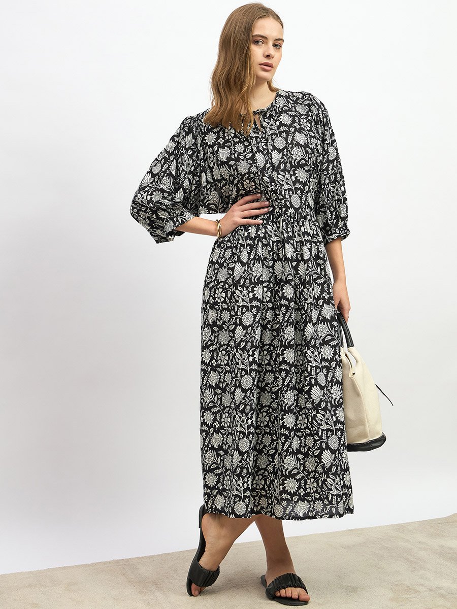 Floral Printed A-Line Midi Dress