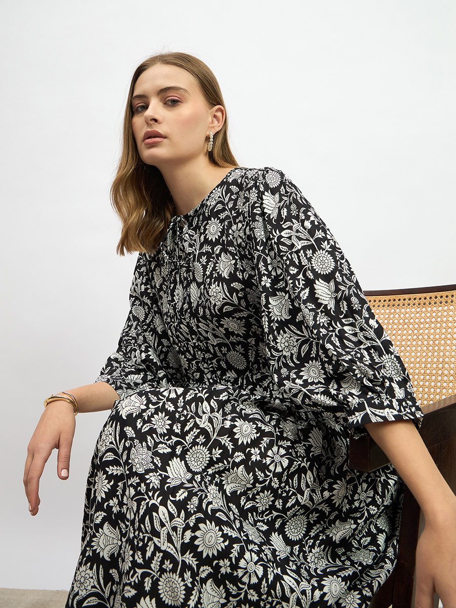 Floral Printed A-Line Midi Dress