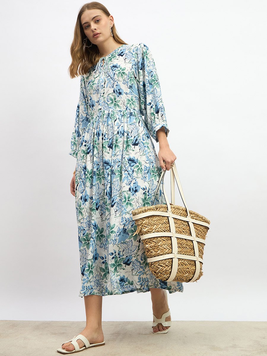 Floral Printed Midi A-Line Dress