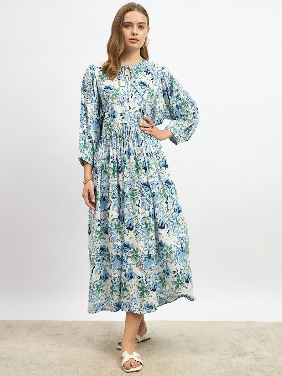 Floral Printed Midi A-Line Dress