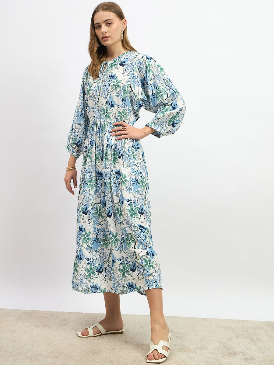 Floral Printed Midi A-Line Dress