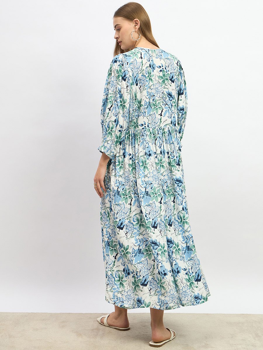 Floral Printed Midi A-Line Dress