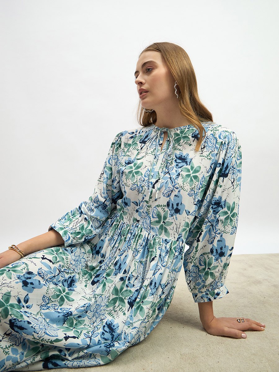 Floral Printed Midi A-Line Dress