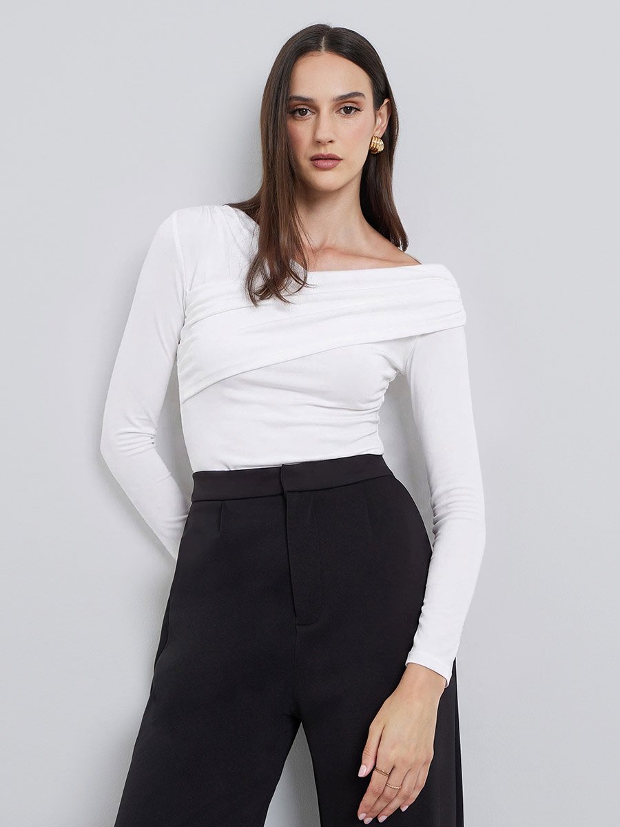 One Shoulder Long Sleeve Knit Top
