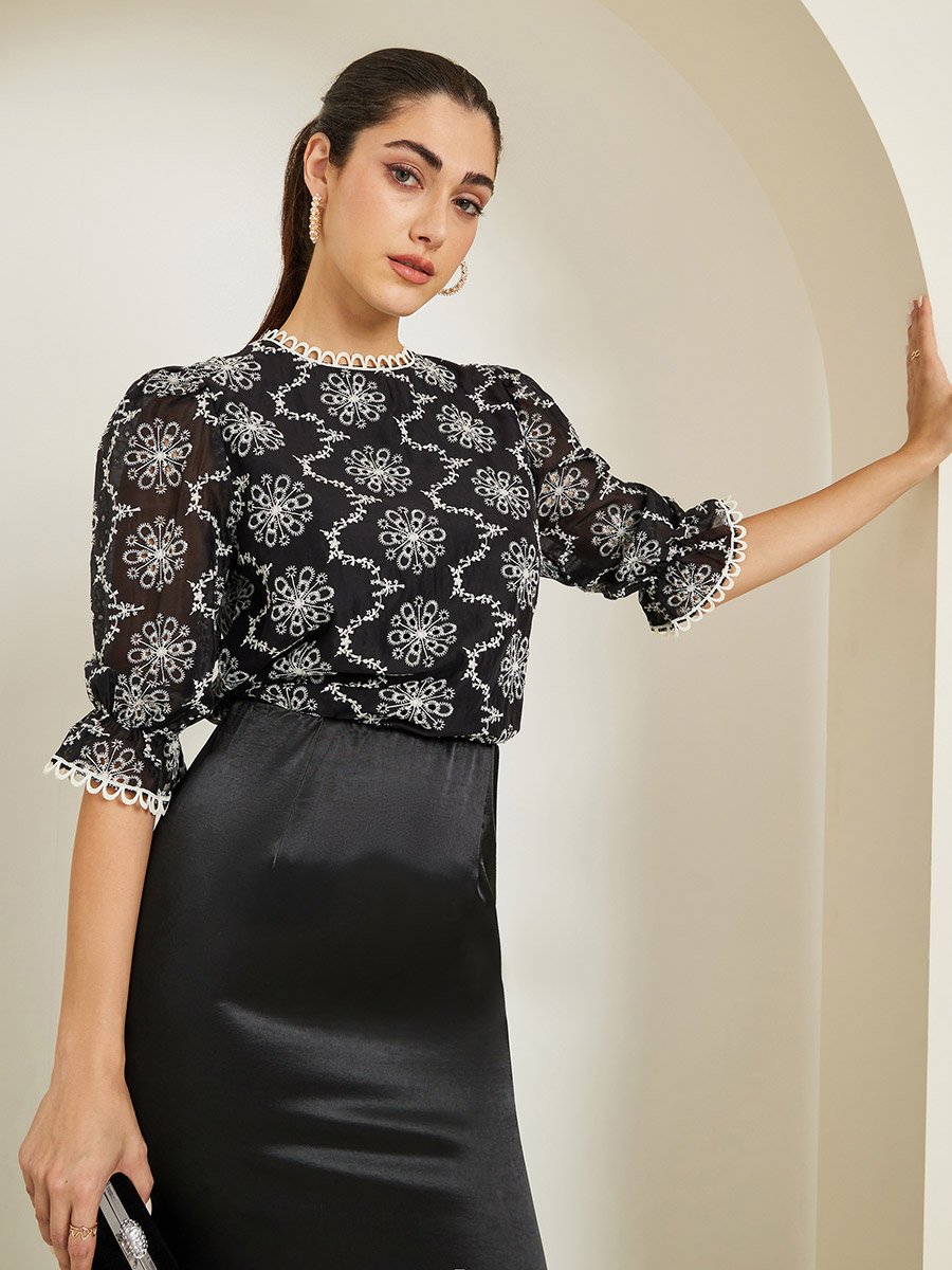 Women Black Embroidered Blouse