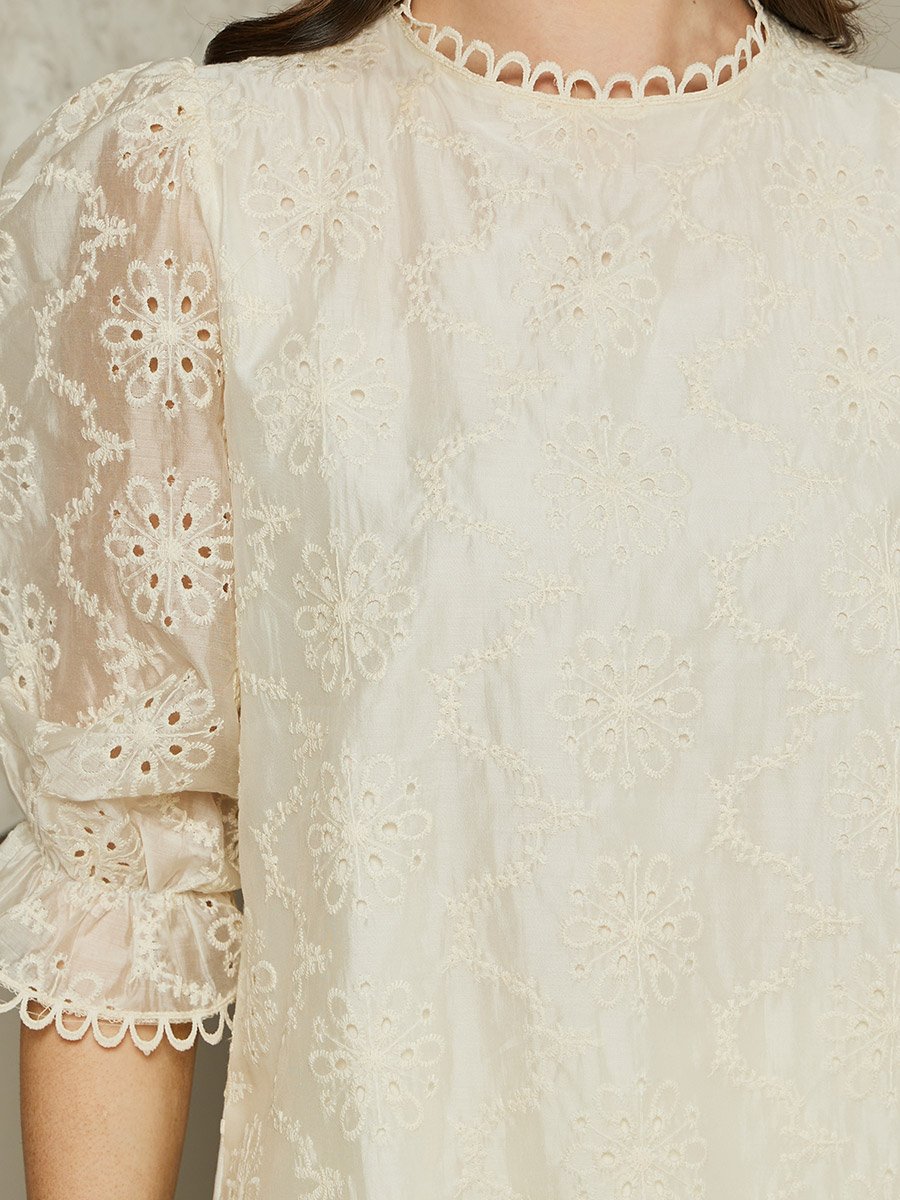 Women Off White Embroidered Blouse