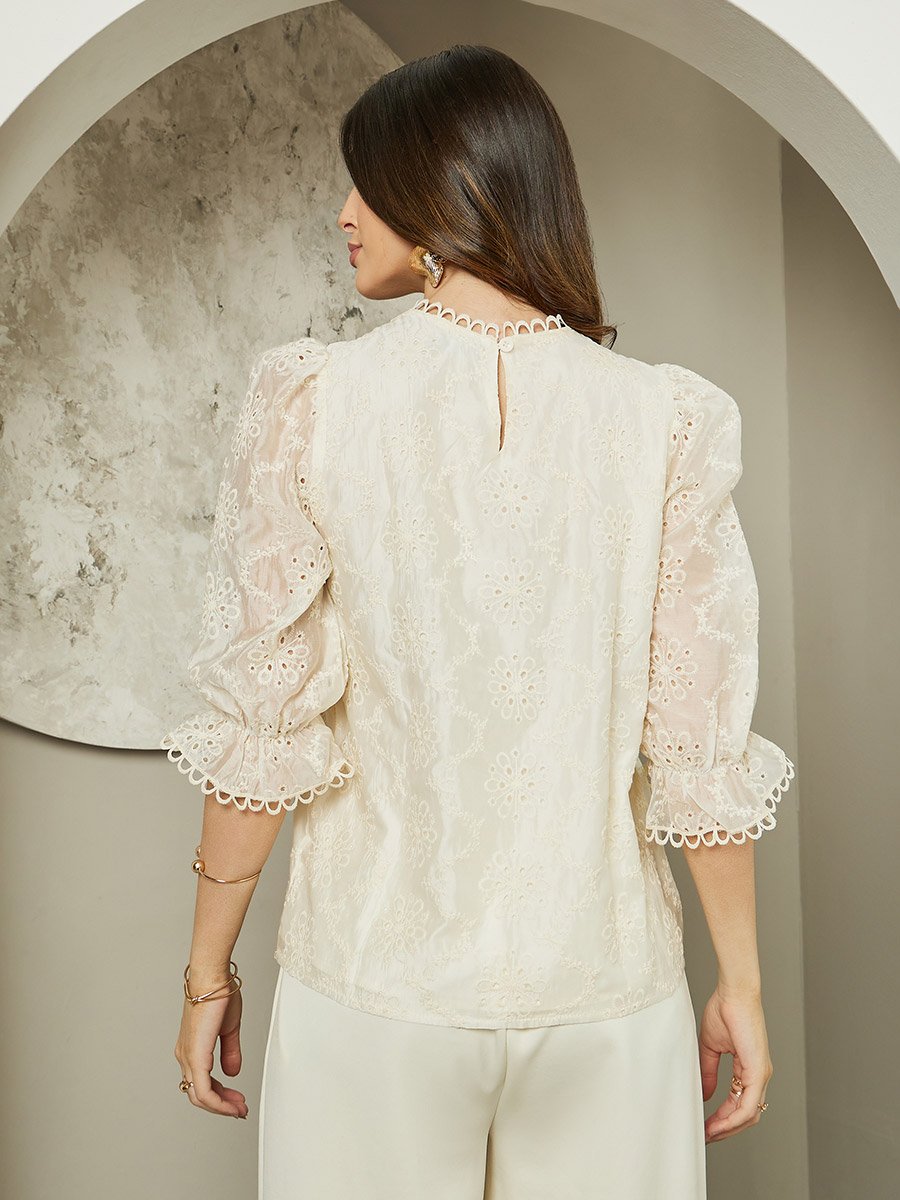 Women Off White Embroidered Blouse