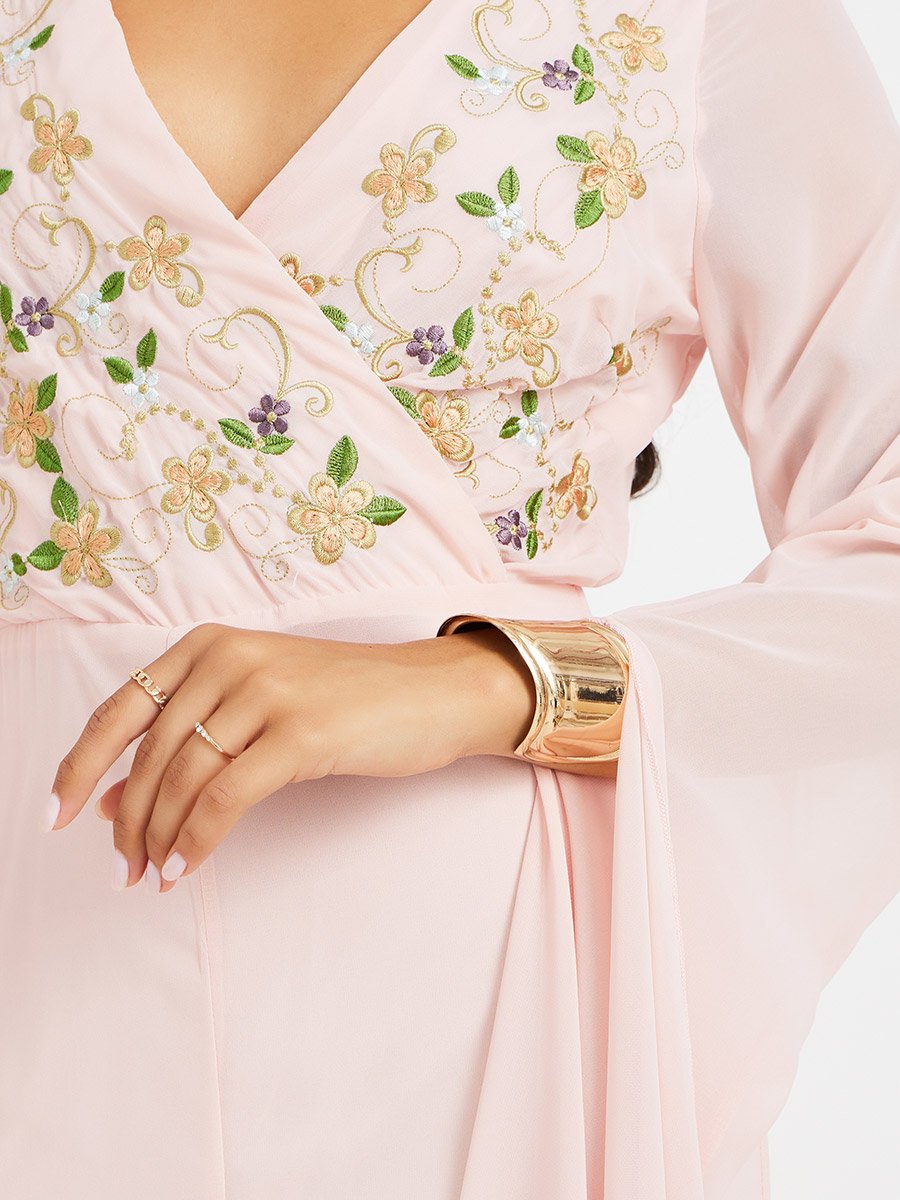 Embroidered Cape Sleeves Wide Leg Jumpsuit