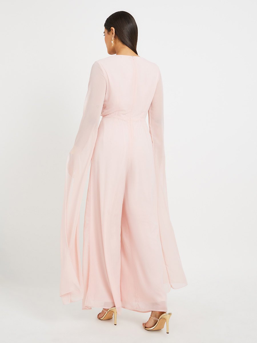 Embroidered Cape Sleeves Wide Leg Jumpsuit