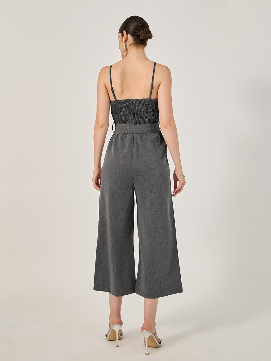 Solid Belted Sleeveless Jumpsuit