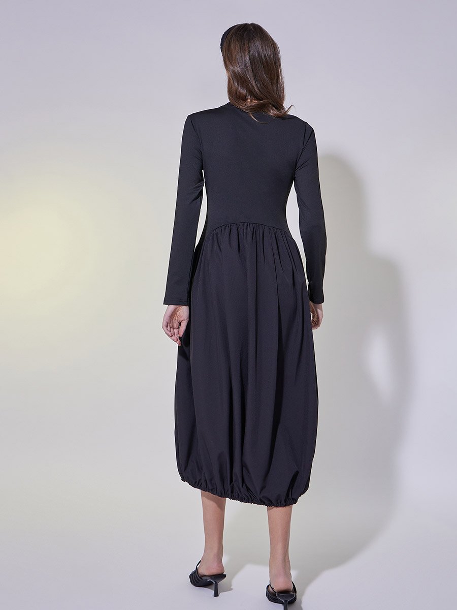 Faux Pearl Detail Elasticated Hem A-Line Midi Dress