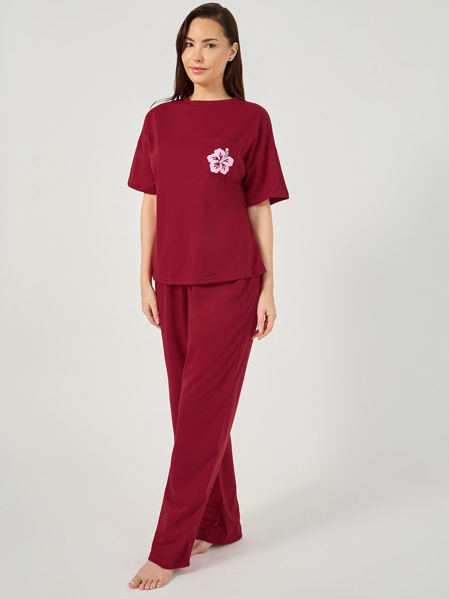 Graphic Print Drop Shoulder T-Shirt and Pyjama Set