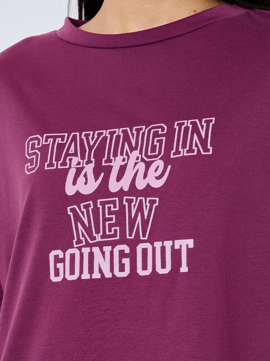 Slogan Print Dropped Shoulder Sleep T-Shirt Dress