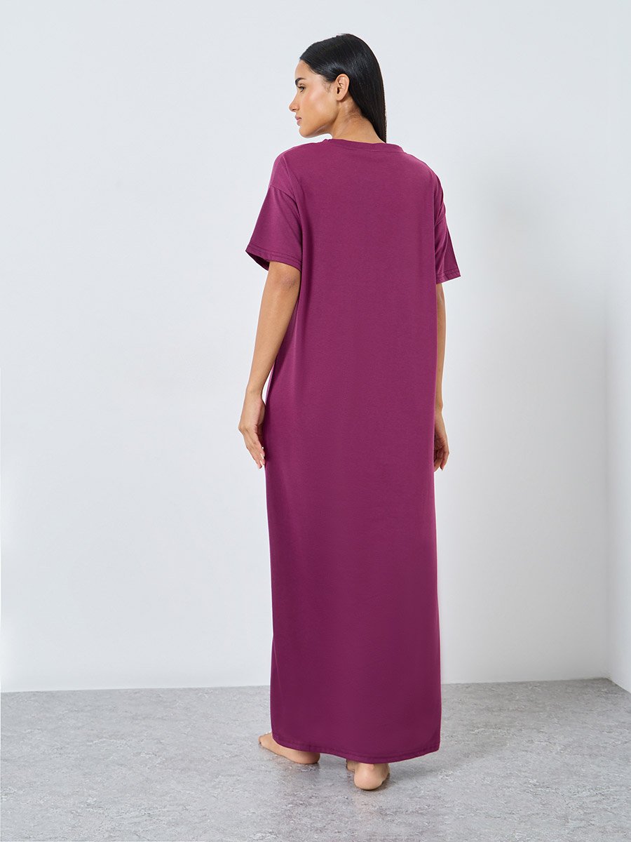 Slogan Print Dropped Shoulder Sleep T-Shirt Dress