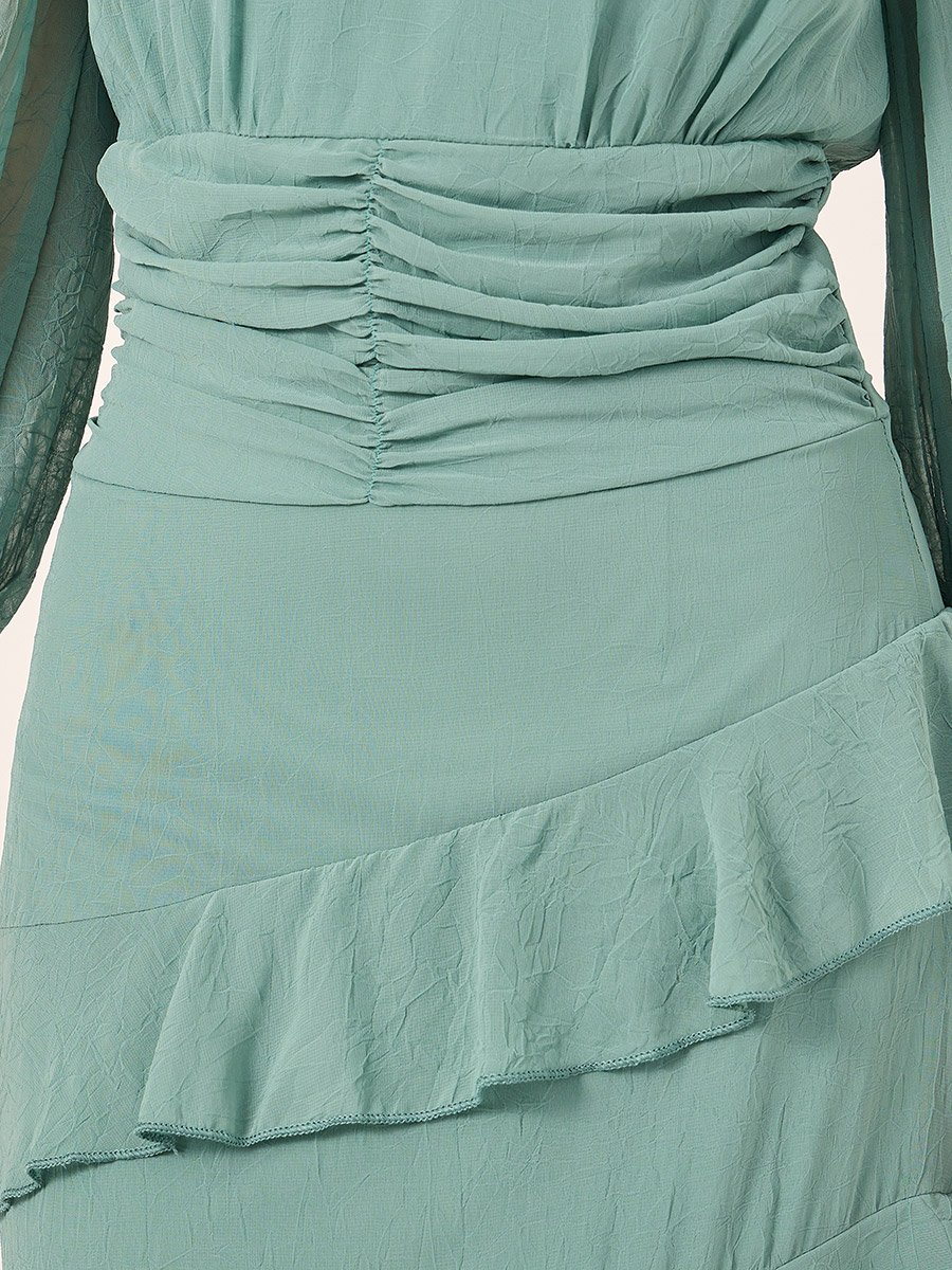 Puff Sleeves Ruffled Hem Tiered Maxi Dress