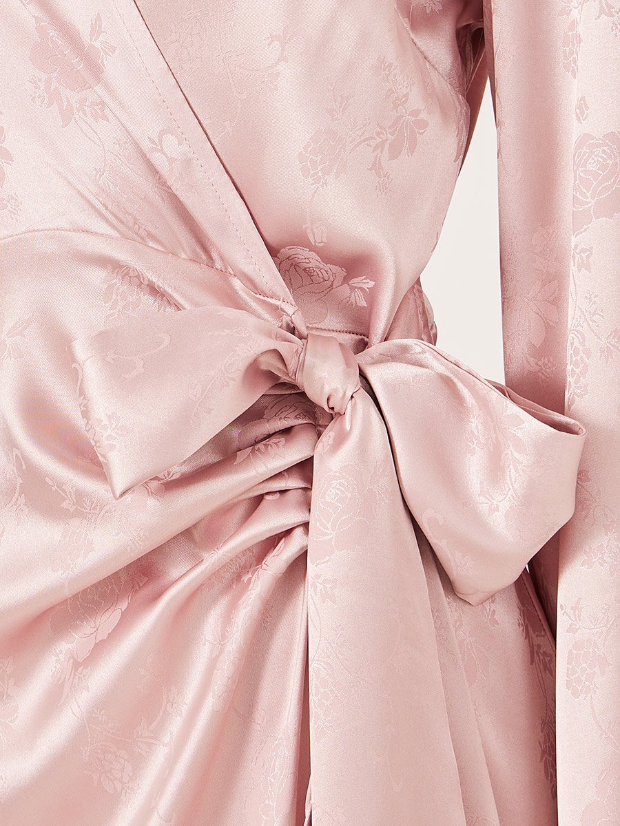Satin Tassel Detail Long Sleeves Wrap Maxi Dress