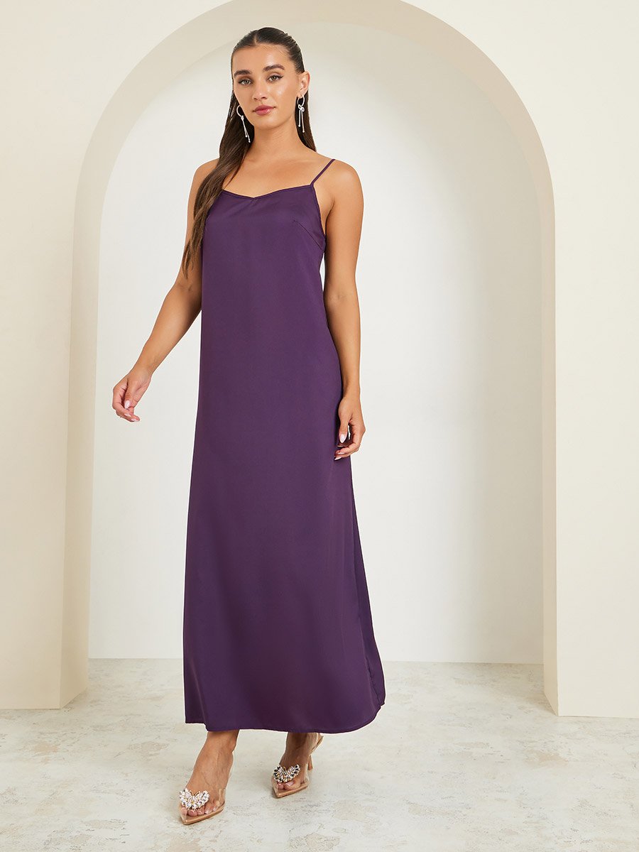 Plain Faux Feather Trim Shift Maxi Dress