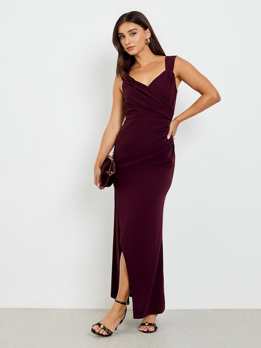 Burgundy Sleeveless Bodycon Maxi Dress For Women at Kuwait | Styli