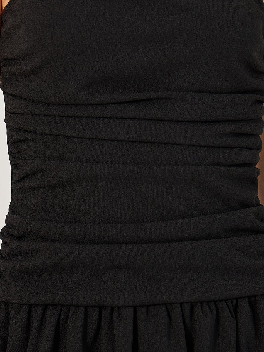 Plain Ruched Strapless A-Line Knee-Length Dress