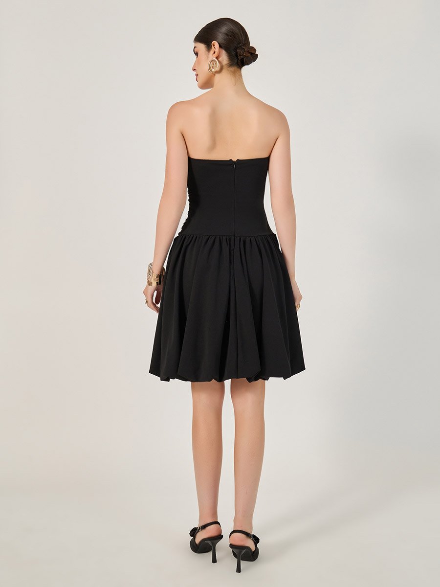 Plain Ruched Strapless A-Line Knee-Length Dress