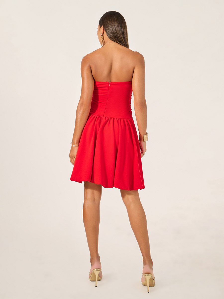 Plain Ruched Strapless A-Line Knee-Length Dress