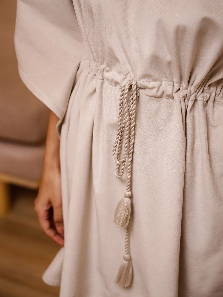 Velvet Look Drawstring Kaftan Top and Pyjama Set