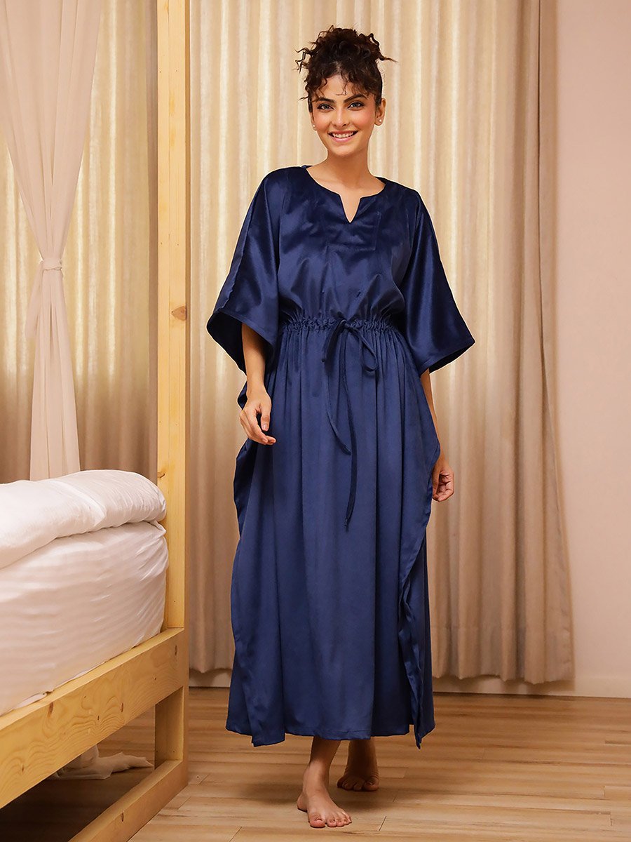 Velvet Notch Neck Kaftan Nightdress with Ruched Detail