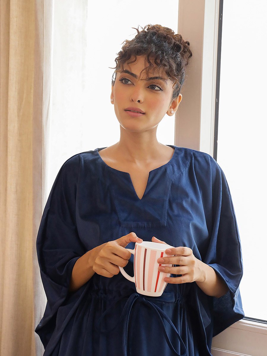 Velvet Notch Neck Kaftan Nightdress with Ruched Detail