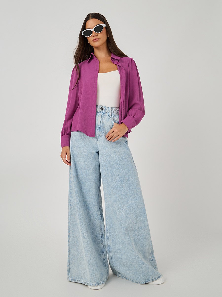 Pink Solid Long Sleeve Blouse