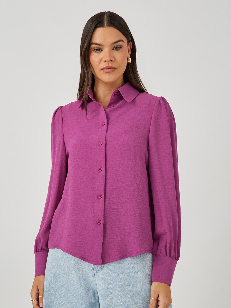 Pink Solid Long Sleeve Blouse