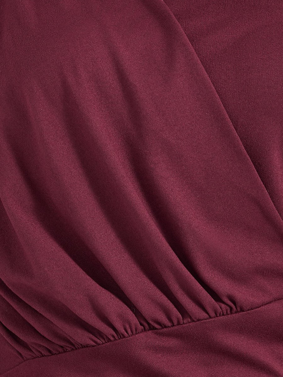 Solid Boat Neck Pleated Knit Top