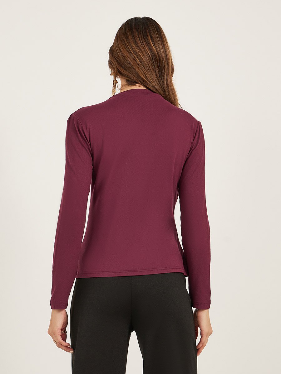 Solid Boat Neck Pleated Knit Top