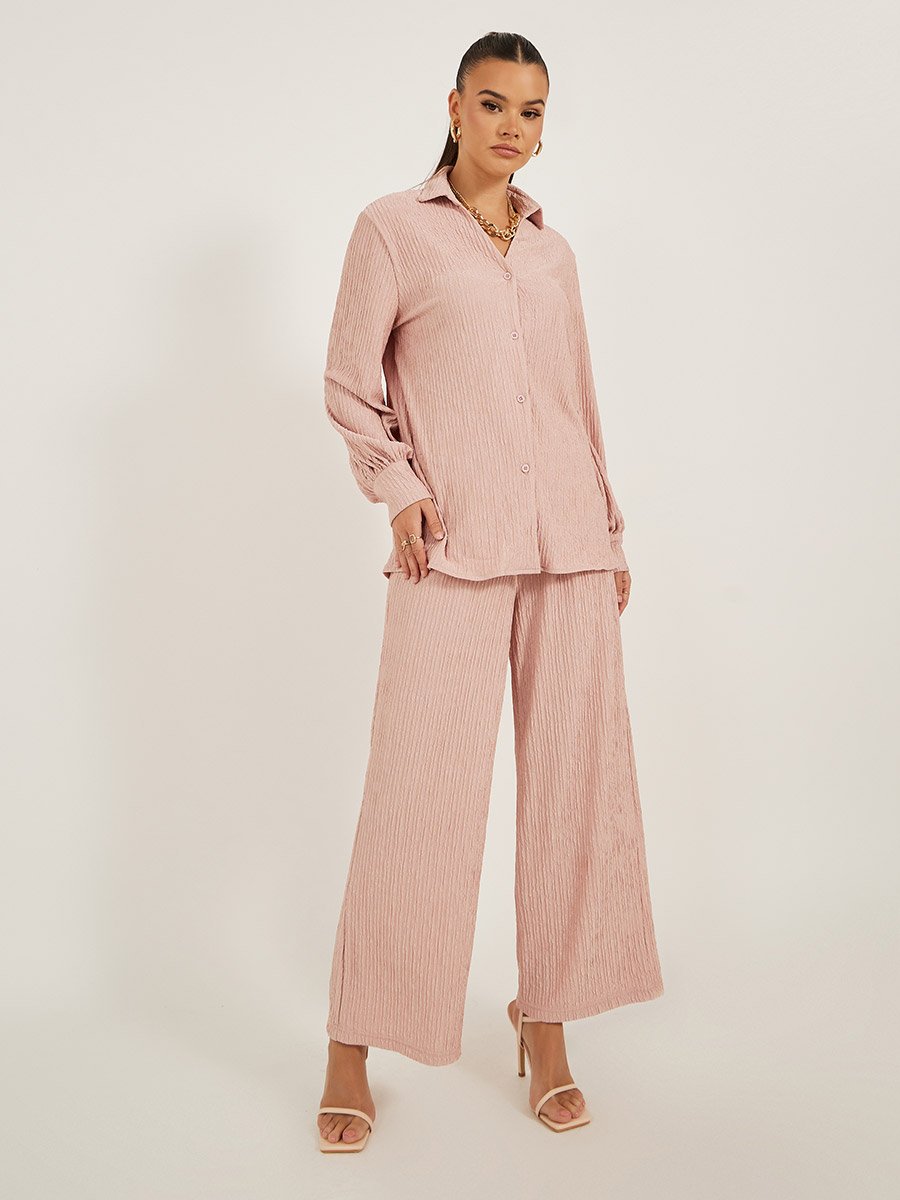 Textured Balloon Sleeve Spread Collar Shirt