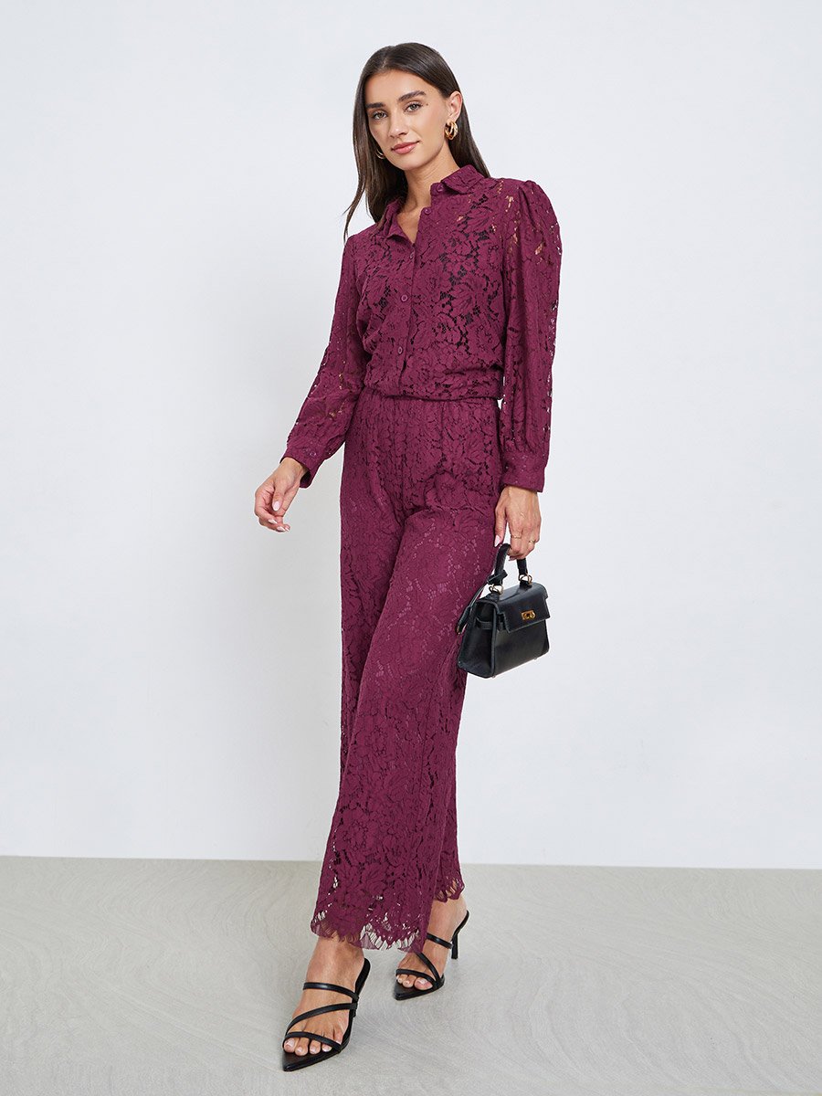 Textured Balloon Sleeve Lace Shirt