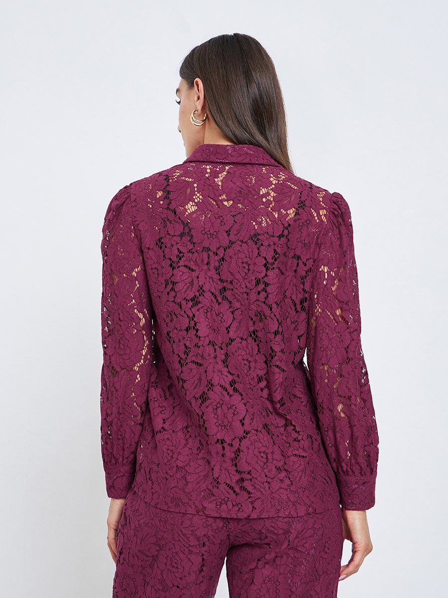 Textured Balloon Sleeve Lace Shirt