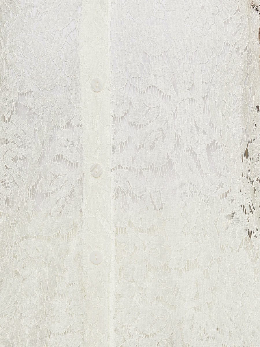 Textured Balloon Sleeve Spread Collar Lace Shirt