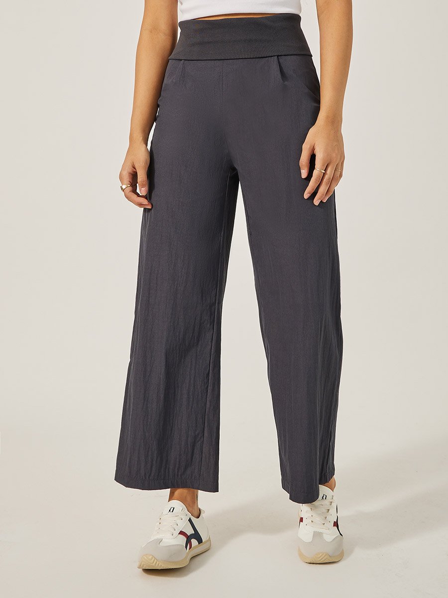 Mid Rise Wide Leg Broad Waistband Pants