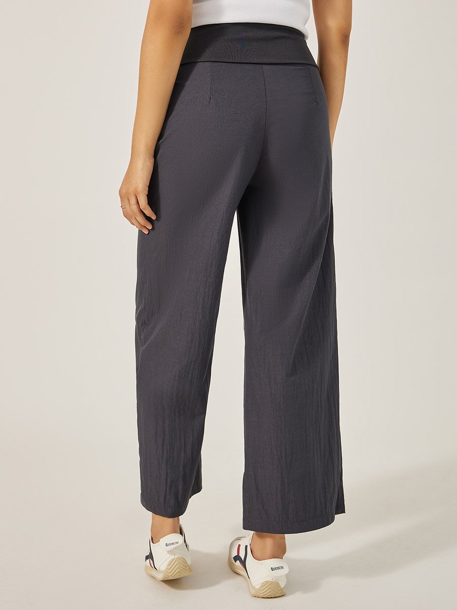 Mid Rise Wide Leg Broad Waistband Pants