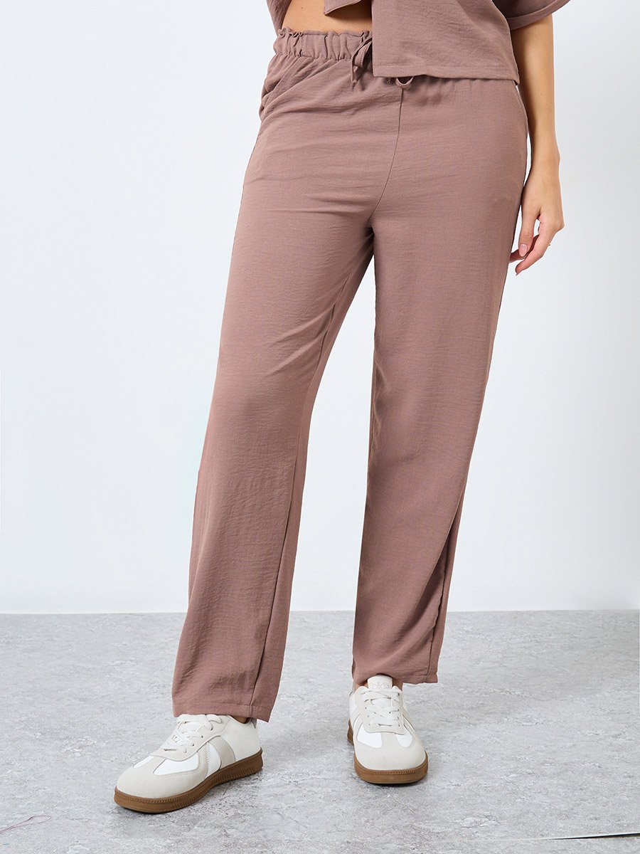 Women Brown Boxy Shirt and Straight Fit Pants Co-Ords