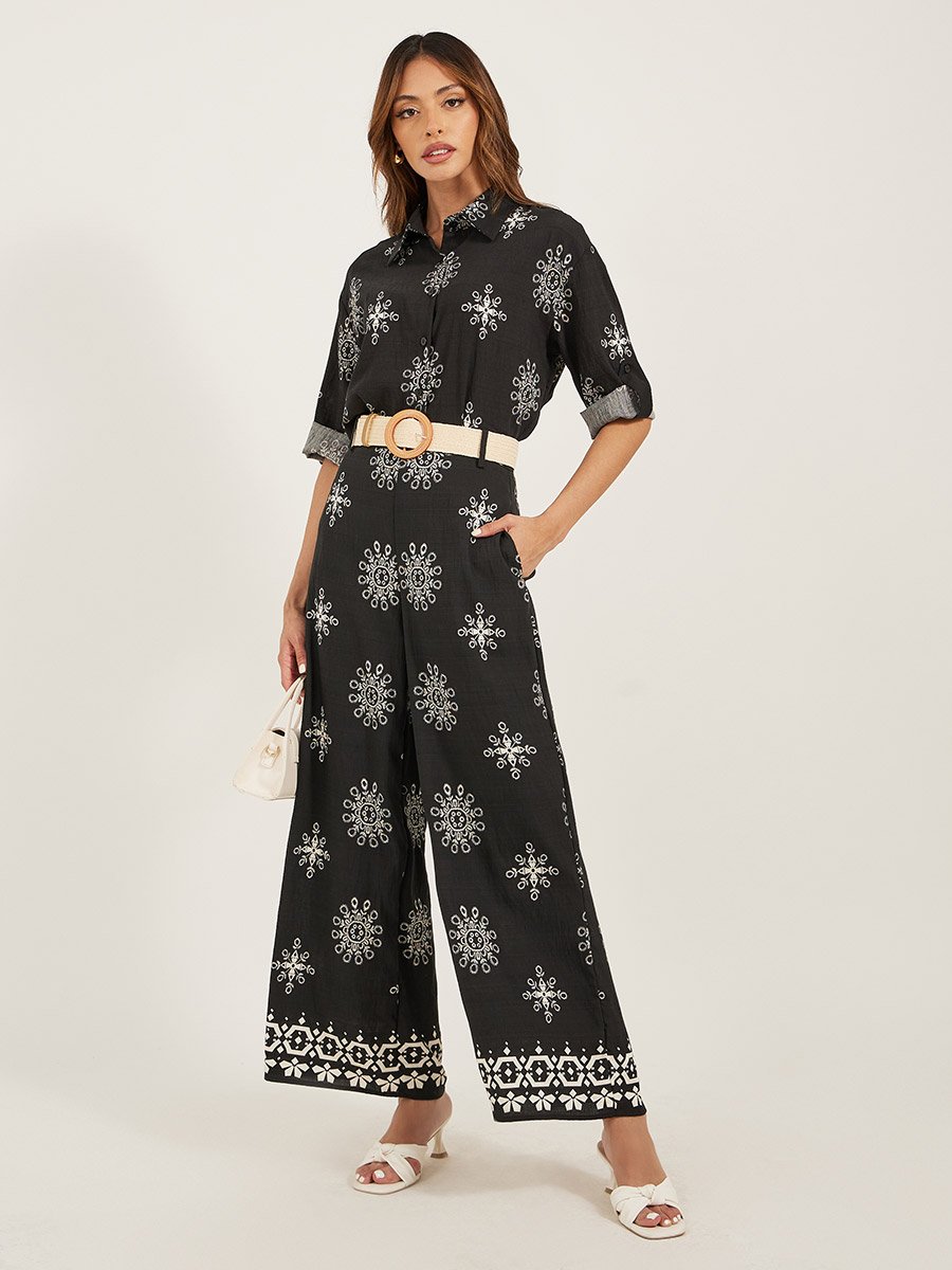 Regular Fit Printed Shirt and Wide Leg Trousers Co-Ords