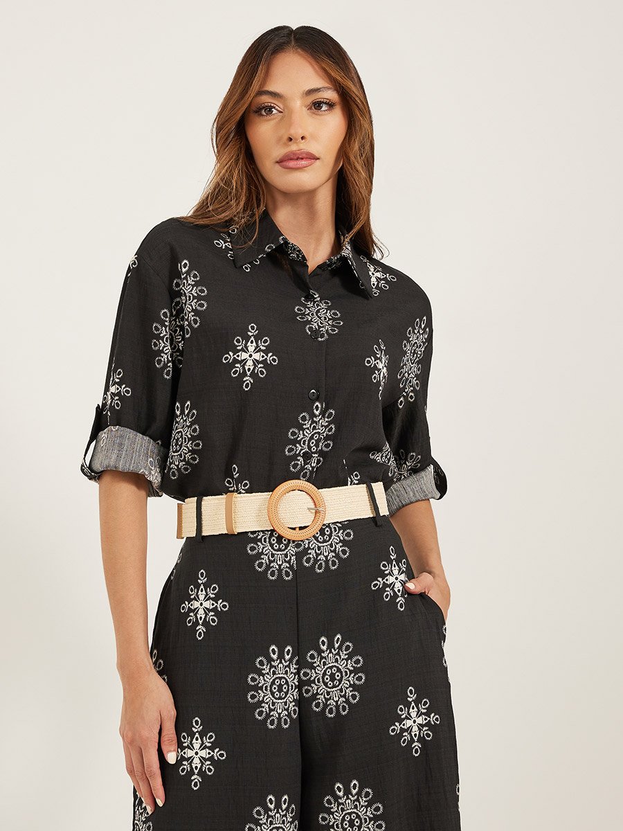 Regular Fit Printed Shirt and Wide Leg Trousers Co-Ords
