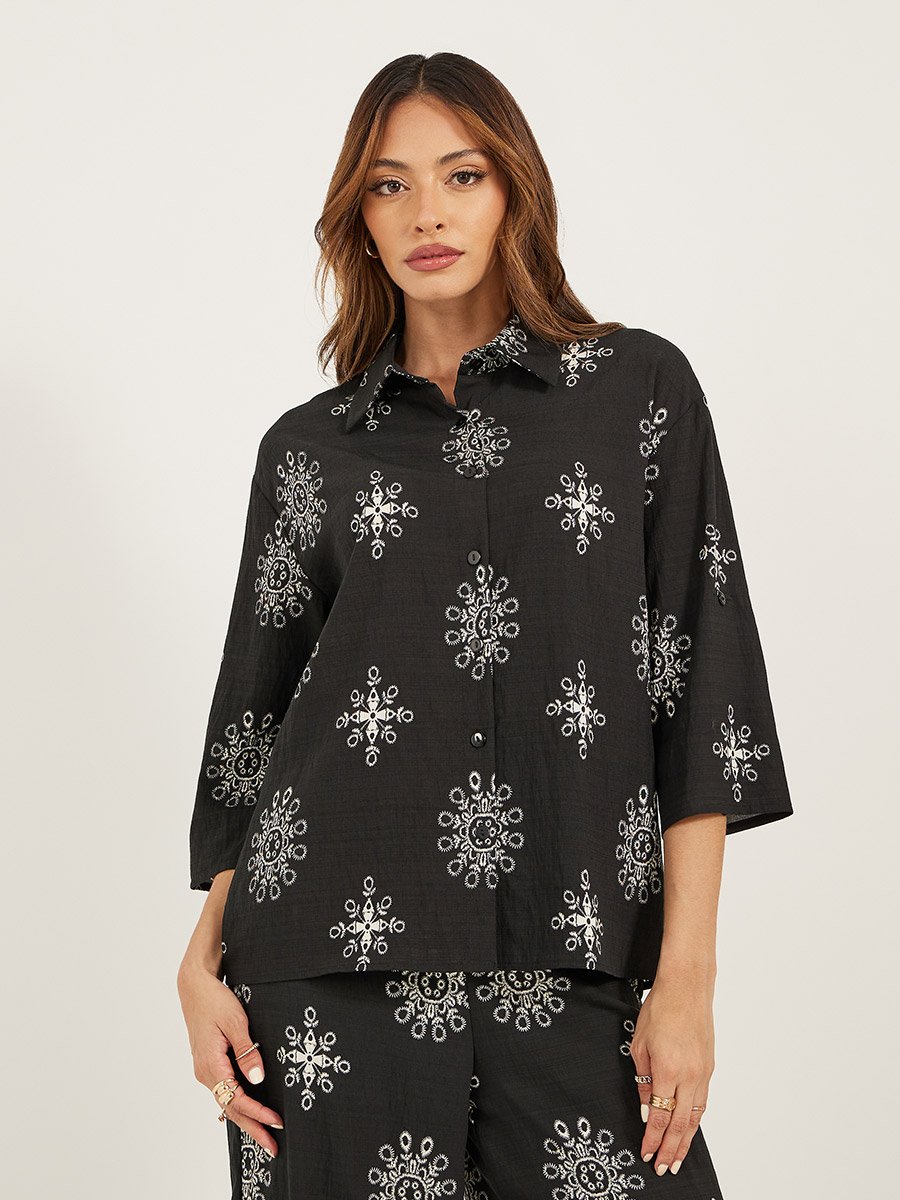 Regular Fit Printed Shirt and Wide Leg Trousers Co-Ords
