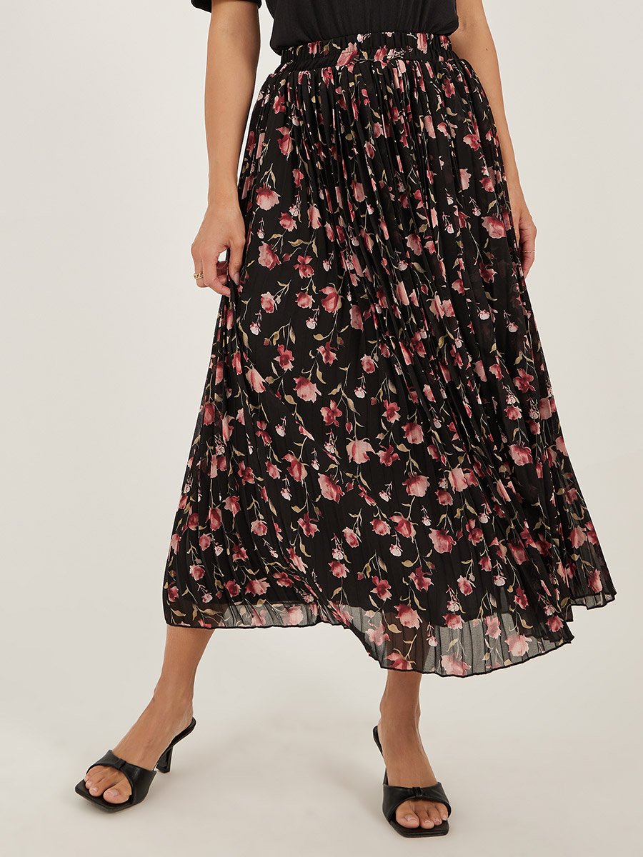 Solid Knit Top and Printed Pleated A-Line Skirt Co-Ords