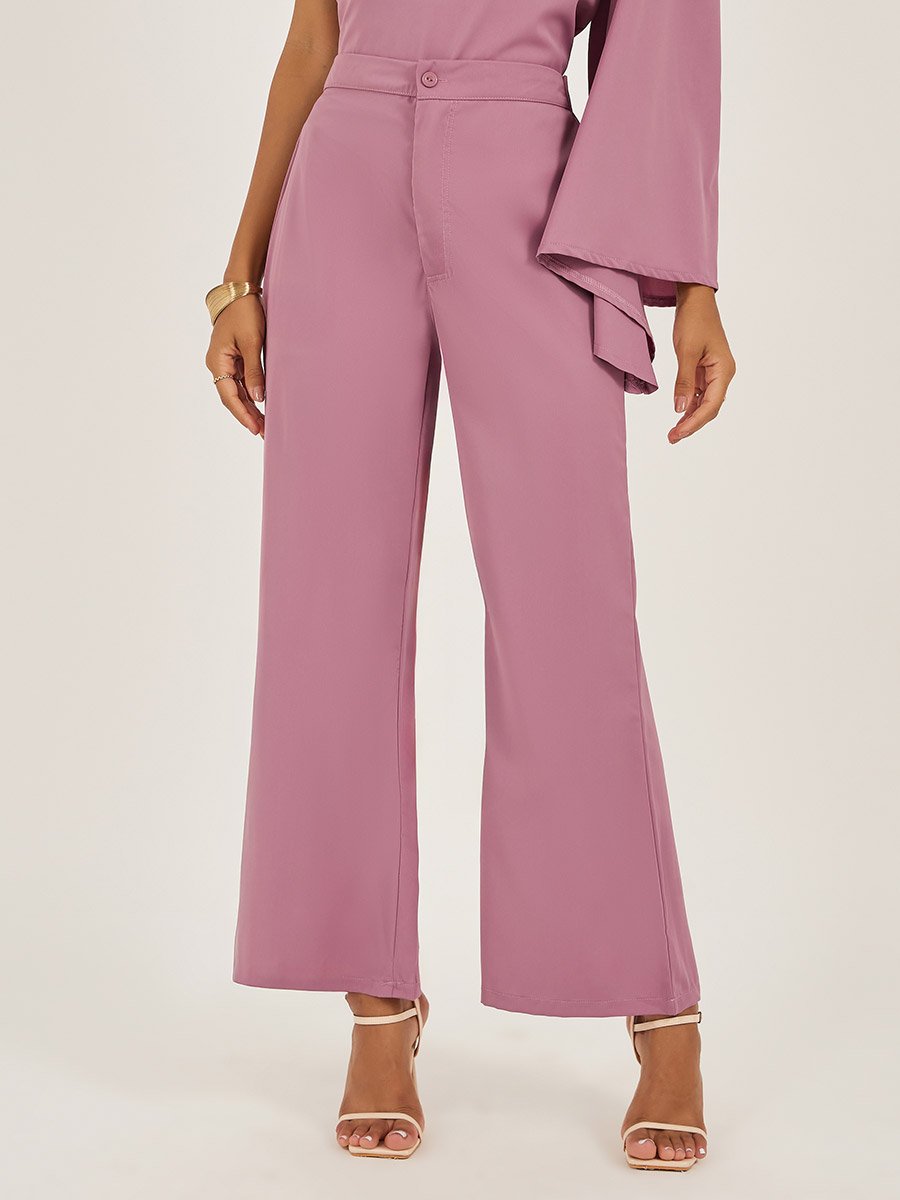 Pink One Shoulder Top and Flared Trousers Co-Ords