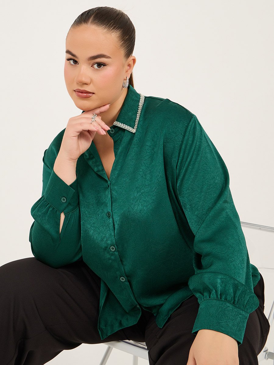 Plus Size Embellished Collar Shirt