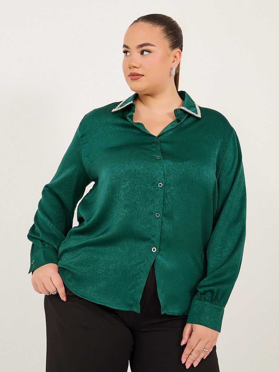 Plus Size Embellished Collar Shirt