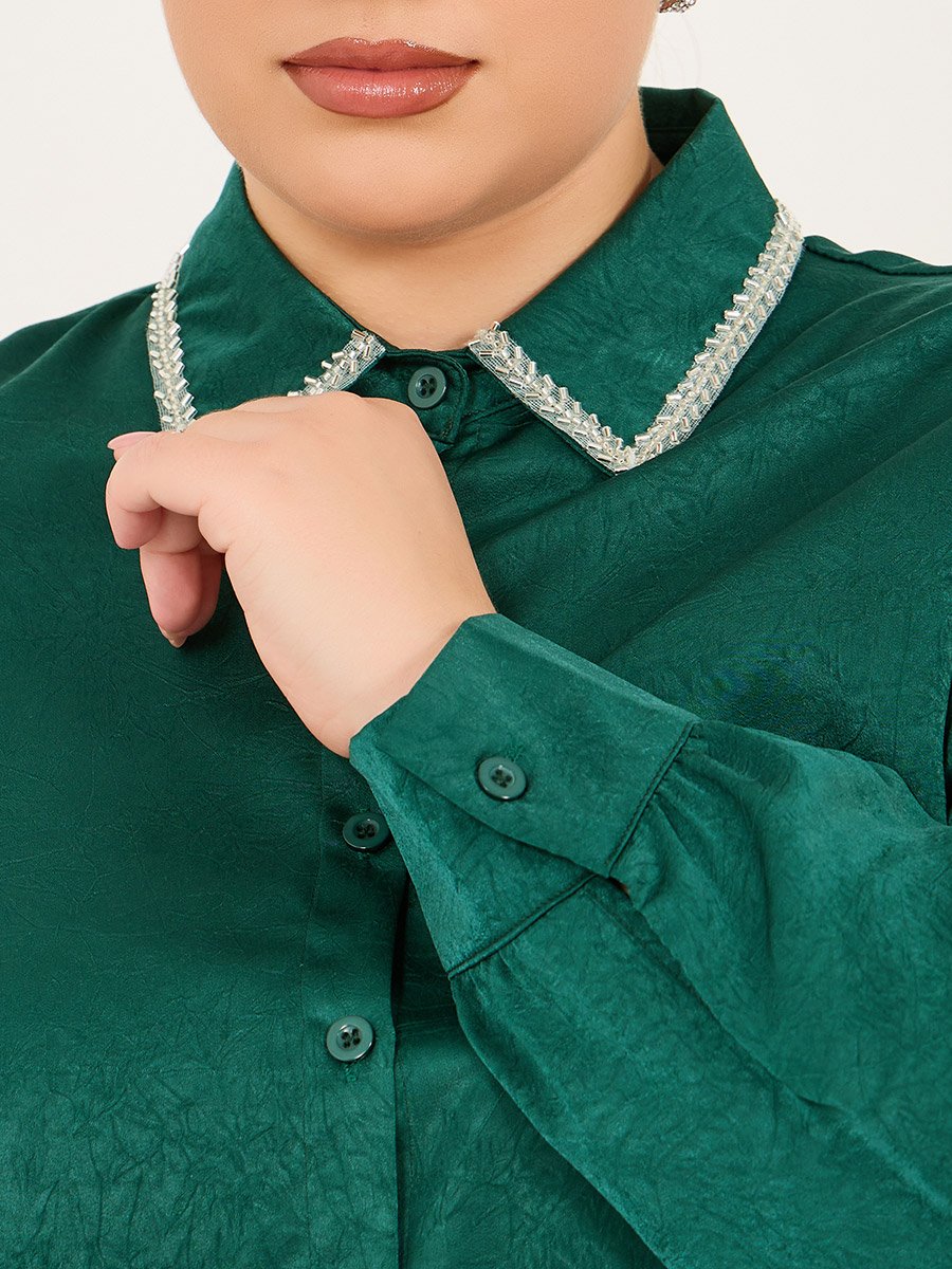 Plus Size Embellished Collar Shirt