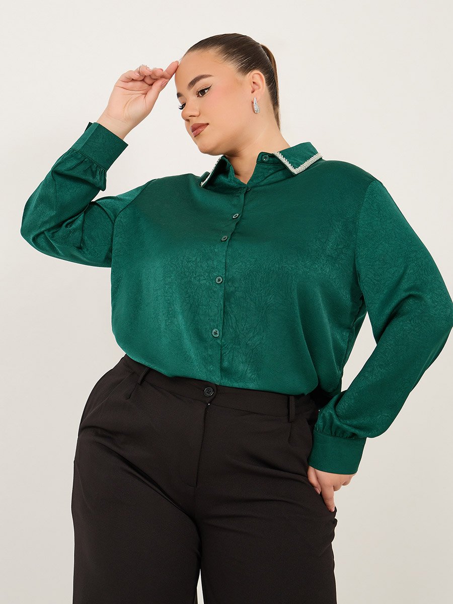 Plus Size Embellished Collar Shirt
